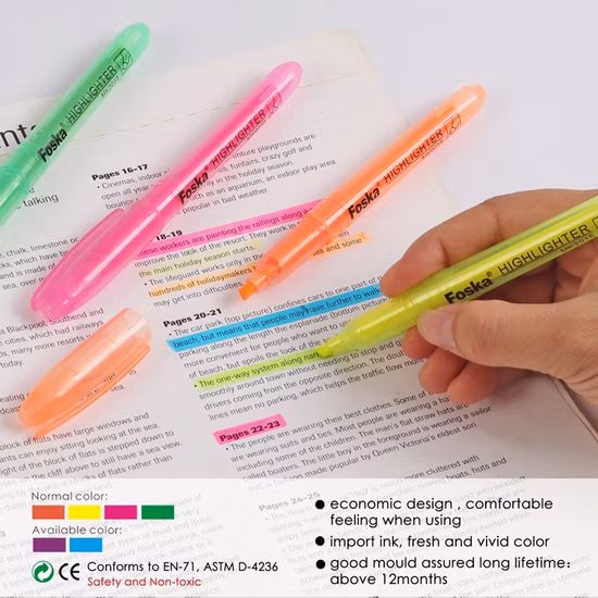 Foska Hot Sale Kunststoff-Textmarker für das Büro